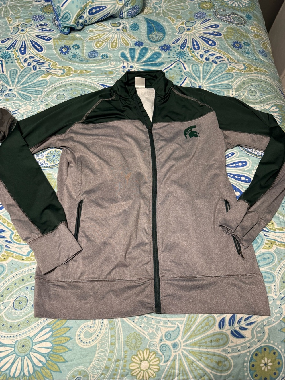 Michigan State MSU Spartan Two-Tone Full-Zip Jacket in Gray and Dark Green